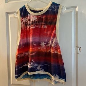 Free People Tropical Stripe Palm Tank Top - Red, Navy, Purple